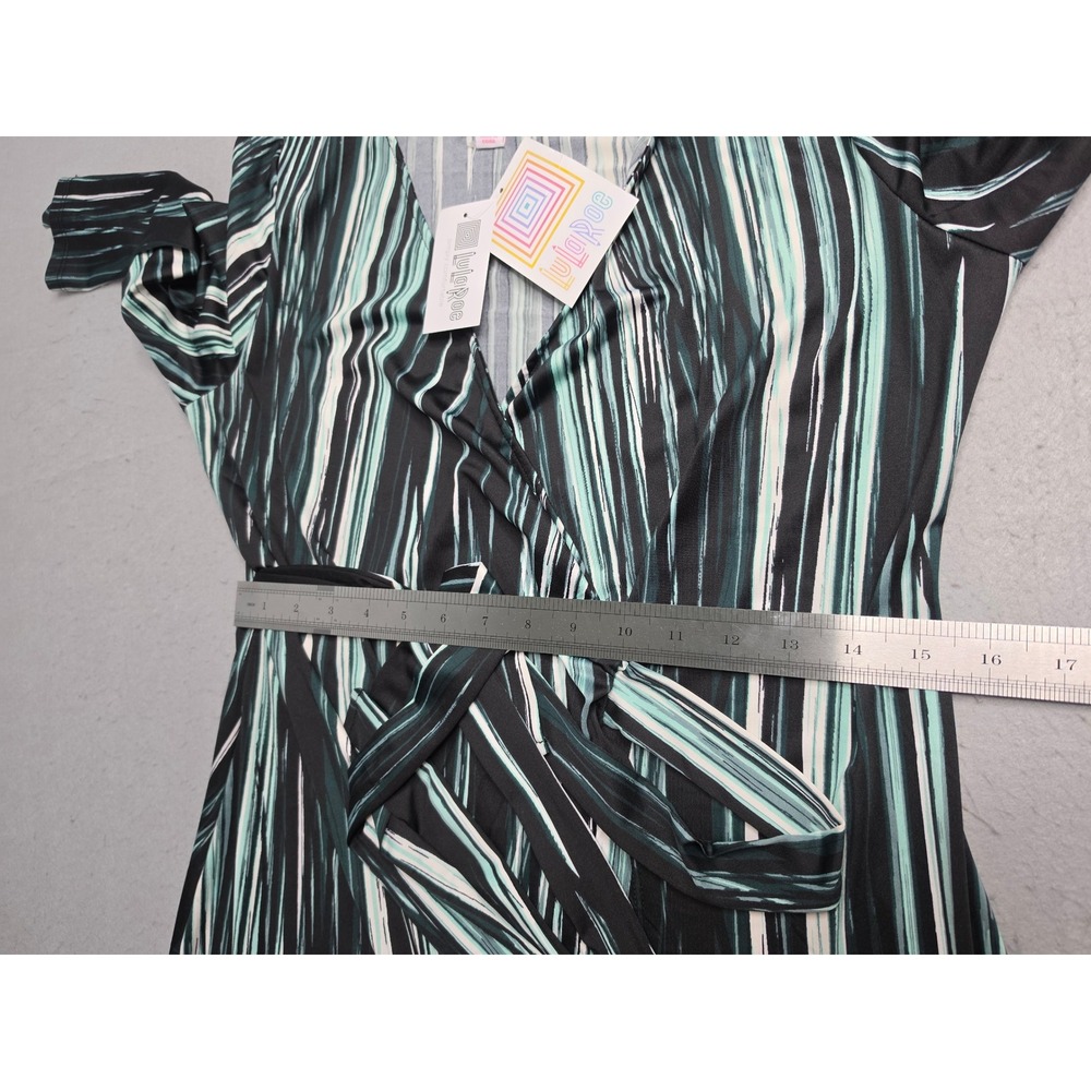 LuLaRoe Wrap Dress Women's Small Green Black Striped Tie Waist 3/4 Sleeve Casual - Picture 6 of 7